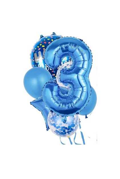 Blue 3 Year Old Happy Birthday Confetti Balloon Set