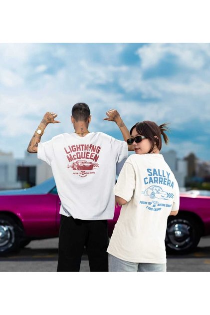 Unisex Γυναικεία Ανδρικά McQueen &Carrera Σετ μπλουζάκι με στάμπα Lover Couple Oversize 2 τεμαχίων