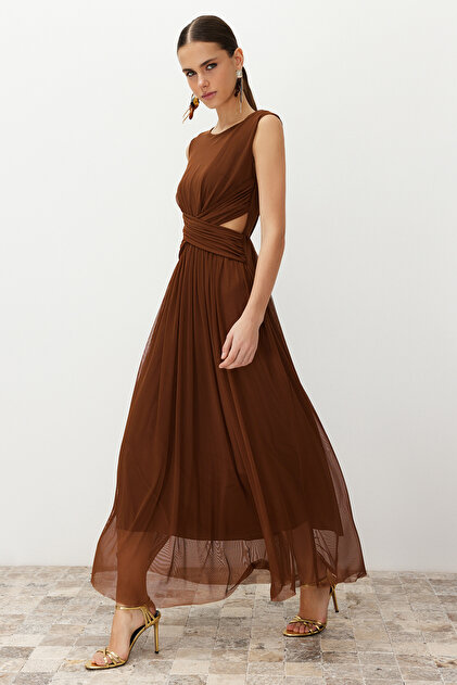 long sleeve flowy long dress Luna Maxi Dusty Rose/Light Brown / S making it suitable for Men's Slim Fit Dress Style:Fairytale bfmarkdown