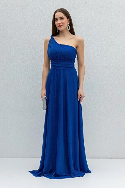 strapless open back dress Jenna Soft Satin One Shoulder Maxi