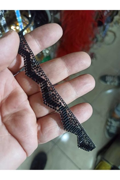 Iron-On Black Color Stick Stone Decorative Strip Accessory