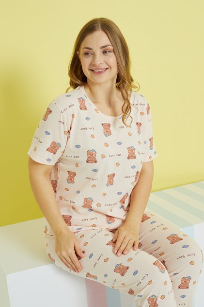 multicolor Curve Plus Size Oversize Knitted Pajamas Set