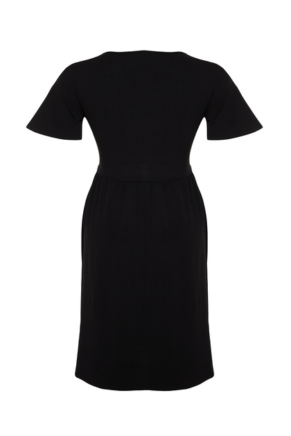 Trendyol Curve Black Button Detail Midi Ribbed Knitted Dress  Tbbss24Ah00176- Trendyol