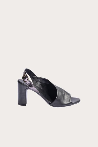 BUENO Shoes Siyah Deri Kadın Topuklu Sandalet - 1