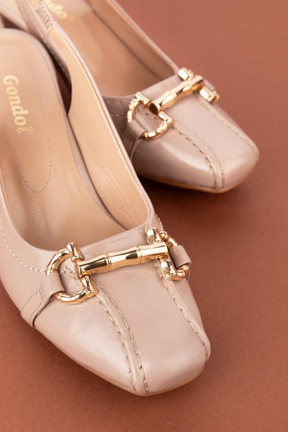 Genuine Leather Buckle Detailed Stylish Heeled Shoes Ast.6451