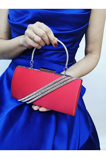 NAZART Women's Stoned Satin Red Evening Dress Clutch Portfolio Chain Strap  Hand Wedding Night Shoulder Bag- Trendyol
