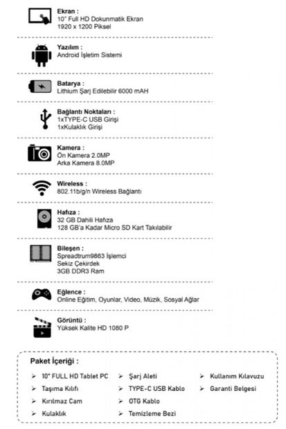 Concord A10 Plus 4g Sim Kartlı 3gb/32gb Eba Tv+zoom 10" Inç Tablet Bilgisayar - 8