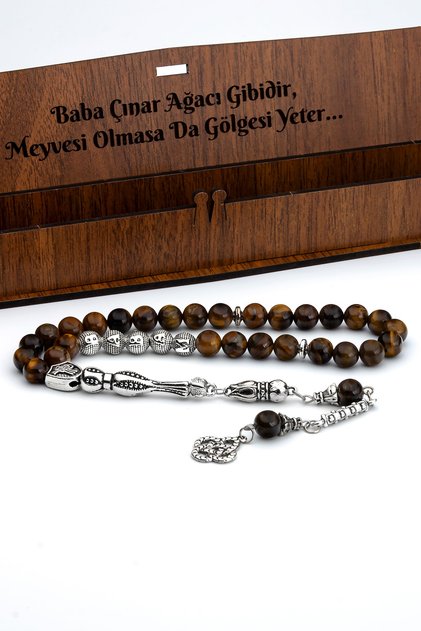 Men's Father's Day Lettered 8mm Sphere Cut Tiger Eye Rosary