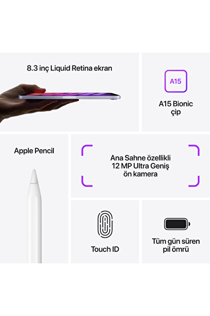 Apple iPad Mini 6. Nesil 256 GB Wi-Fi Yıldız Işığı Tablet (Apple