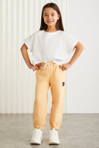 INGRID-GRM24033 75% pamuk 25% polyester süs etiketli şardonlu iplik kız çocuk jogger Yavruağzı Eşo
