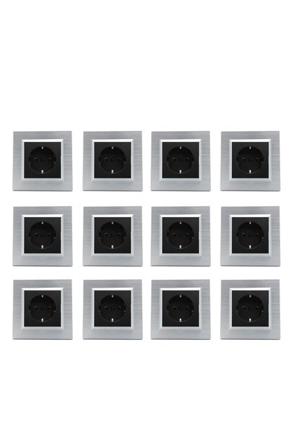 Ovivo Quantum Gümüş Topraklı Priz 12'li Paket (Çerçeve Dahil)