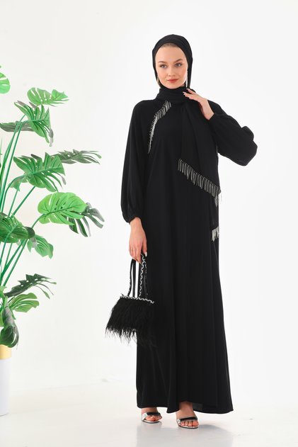 Kaliteli Lüks Abaya Dubai İpeği Kumaşı El İşlemeli Danteli Arabic Özel Feraje Abaya