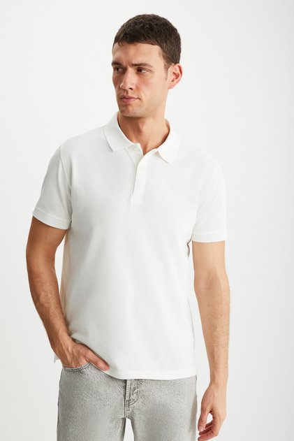 Tarnex Men's 100% Cotton Short Sleeve Regular Fit Ecru Polo Collar T-Shirt