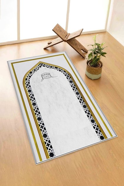 Digital Printed Prayer Rug Velvet Textured Dowry Holder Gift Washable Non-Slip Based Prayer Prayer Rug