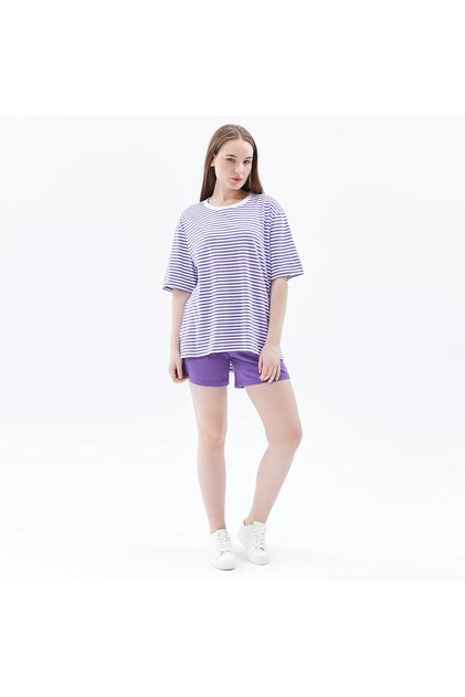 Defy's Women's Short Sleeve Tee with Stripes and Slit Detail