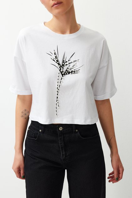 Πλεκτό T-Shirt Λευκό εμπριμέ TEDSS24TS00011
