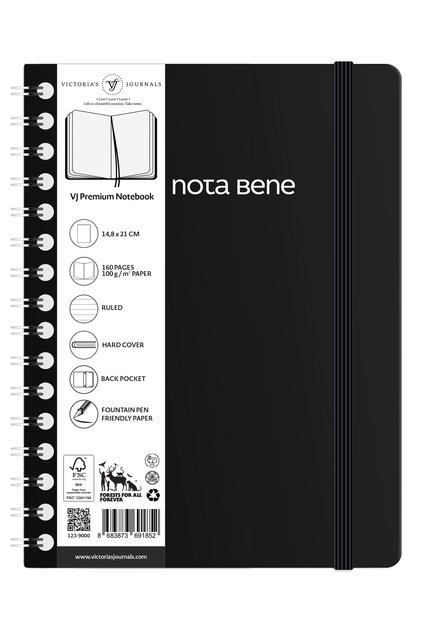 Nota Bene Spiralli Premium Sert Kapak Defter, 14.8x21 cm, Çizgili