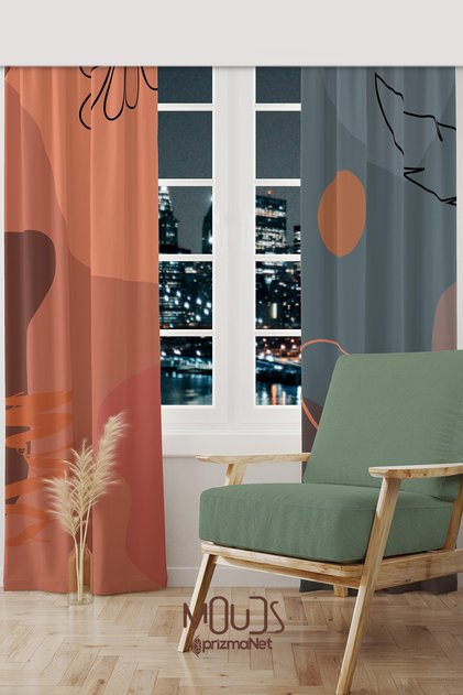 Best Pastel Patterned Suede Living Room Hall Background Curtain Printed Extrafor Drawstring 2 Sash PRD-1049
