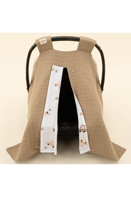 Muslin Double Sided Stroller Cover - Soil Muslin - Brown Cars