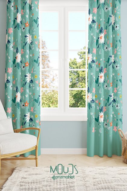 Old Flower Patterned Suede Living Room Hall Background Curtain Printed Extrafor Drawstring 2 Sash PRD-1032