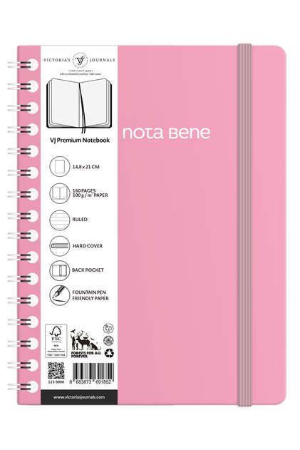 Nota Bene Spiralli Premium Sert Kapak Defter, 14.8x21 cm, Çizgili