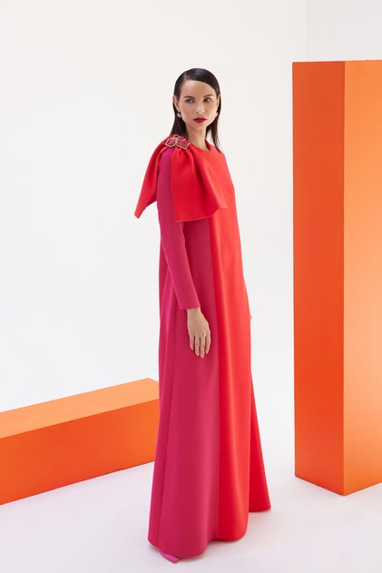 Double Colored Crepe Evening Dress
