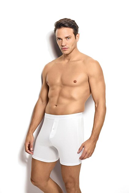 Jiber Men's White Cotton Lycra Boxers 125- Trendyol
