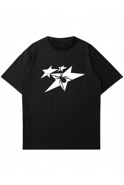 Unisex Star and Spider Printed Crew Neck Oversize T-Shirt