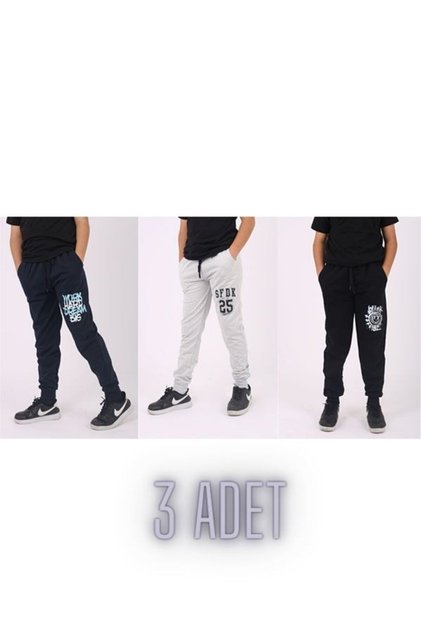 Buseyiz 3 pieces of printed pockets jogers children's sweatpants 4-14 years