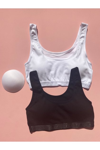 2-Piece Black-White Corded Cotton Half Tank with Pads (M=70-75,L=80-85,XL=90-95,2XL=100-105)