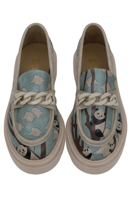 Loafer de damă din piele vegană turcoaz - design Panda Hug