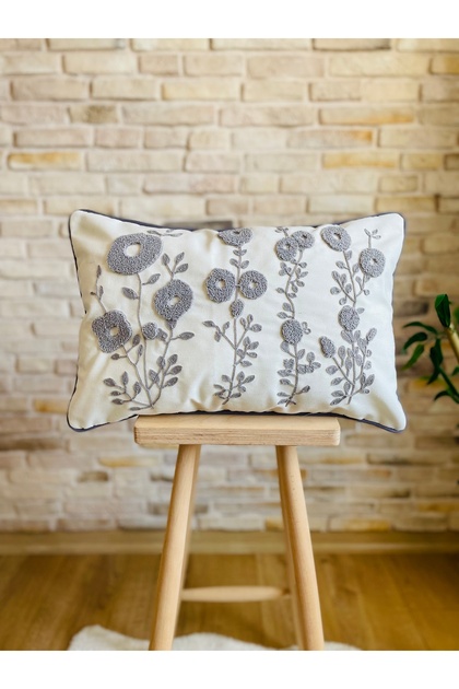 Punch Embroidered Single Decorative Daisy Design Throw Pillow Cover (panch)