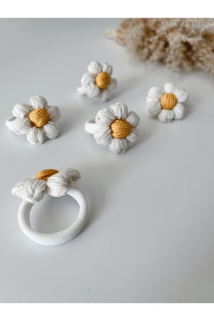 Knitted Daisy Elastic Hair Tie - Pair