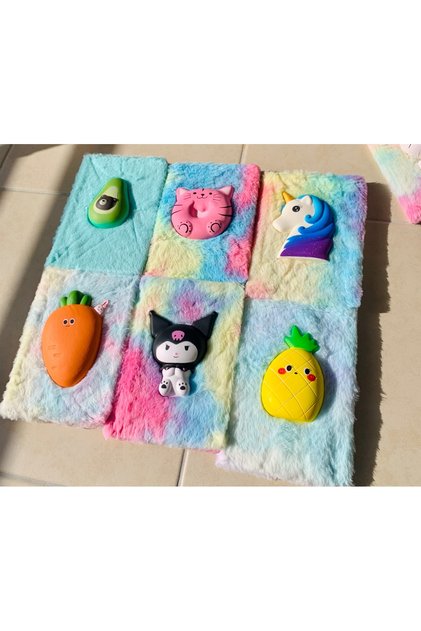 1 adet Sevimli silikon sukuşili çizgili defter peluş sukuşili defter