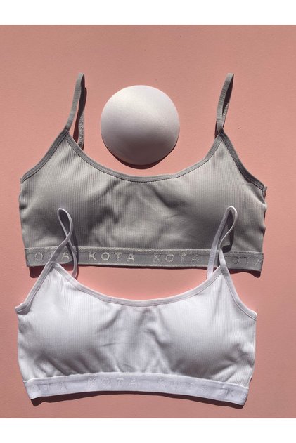 2-Piece Gray and White Corded Cotton Half Tank with Pads (M=70-75,L=80-85,XL=90-95,2XL=100-105)