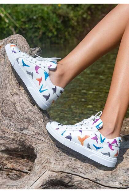 Women's Vegan Leather White Sneakers - Paper Like Design