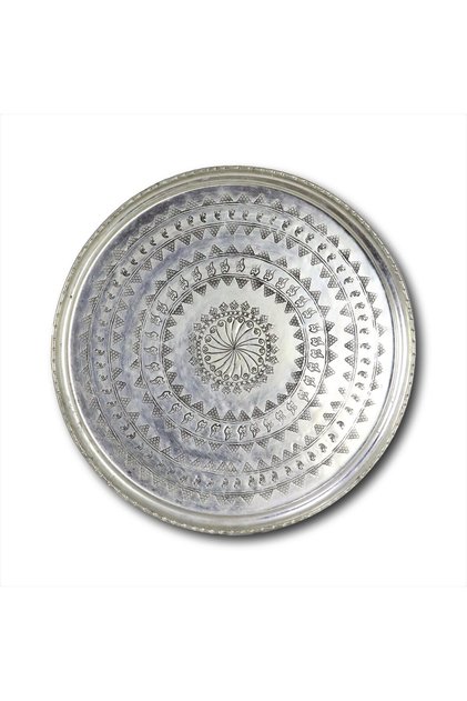 Embroidered Tinned Copper Tray 70 Cm
