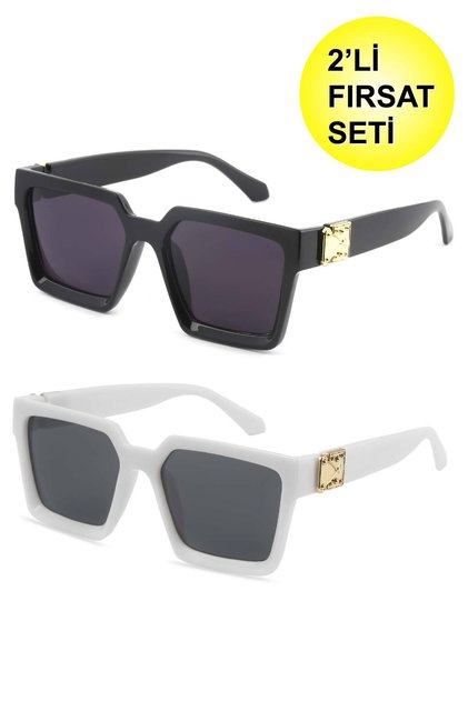 NEW SEASON BIG DEAL 2-PIECE SET BLACK AND WHITE GOLD DETAIL UNISEX TREND SUN GLASSES SET