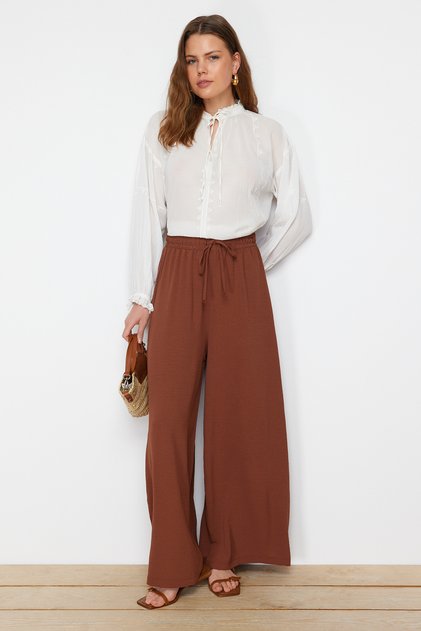 Brown Wide-Leg Woven Pants TCTSS22PL0240