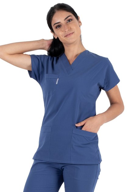 Storm Blue Lycra Thick Stretchy Fabric Scrubs Flex Bat Sleeve Doctor Nurse Uniform