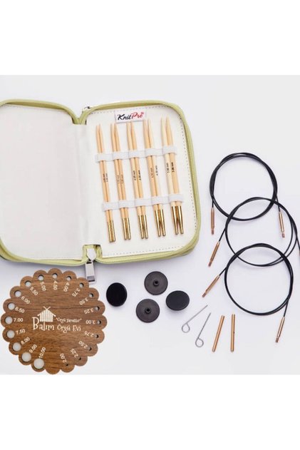 Knitpro Japan Bamboo Interchangeable Needle Starter Set 13 cm Balım Knitting House Needle Gauge