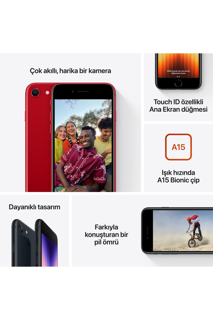 Apple iPhone SE 3.Nesil 256 GB Kırmızı Cep Telefonu (Apple Türkiye