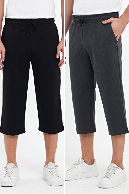 mmetalic Erkek Siyah-antrasit Yanları Cepli Bermuda Diz Altı Kapri