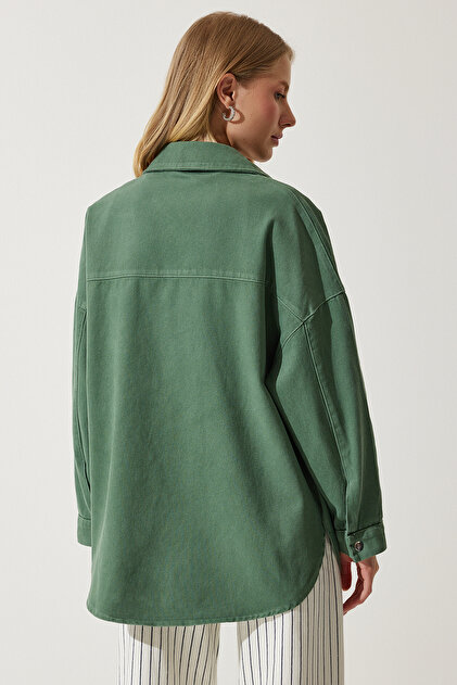 Happiness İstanbul Kadın Yeşil Cepli Oversize Gabardin Ceket