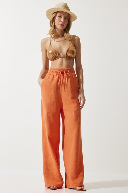 Women's Orange Muslin Palazzo Trousers MX00160