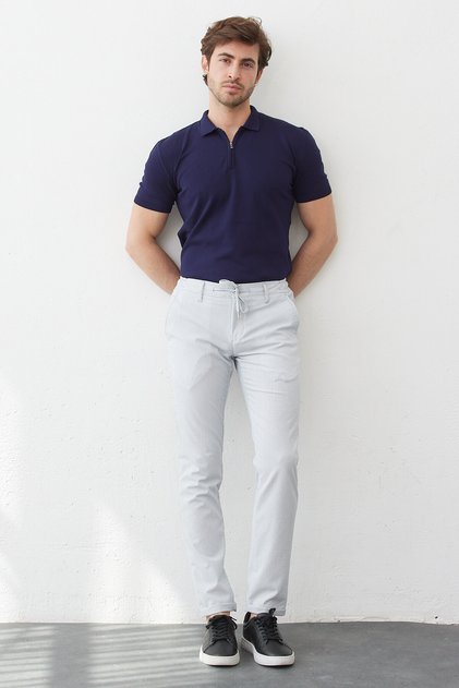 Erkek Beli Lastikli Bağcıklı Gofre Dokuma Likralı Esnek Modern Slim Fit Jogger Pantolon