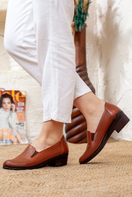 Women's Tan Genuine Leather Orthopedic Shoes