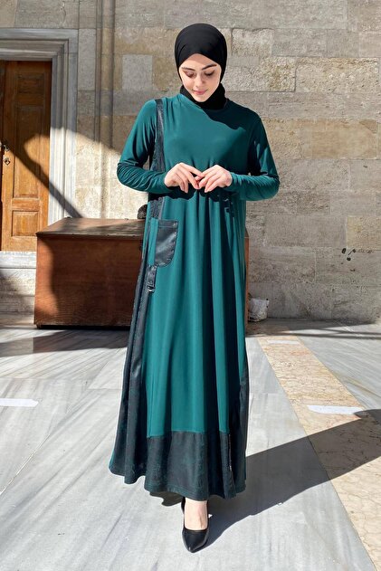 ASLNUR Amine Leather Detailed Dress Mint Green- Trendyol ASLNUR Amine Leather Detailed Dress Mint Green- Trendyol