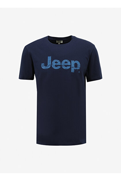 Jeep Lacivert Erkek Bisiklet Yaka Relaxed Baskılı T-Shirt J4SM
