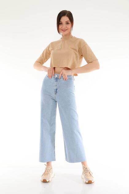 Kadın Mavi Süper Yüksek Bel Dikişsiz Culotte Fit Pantolon